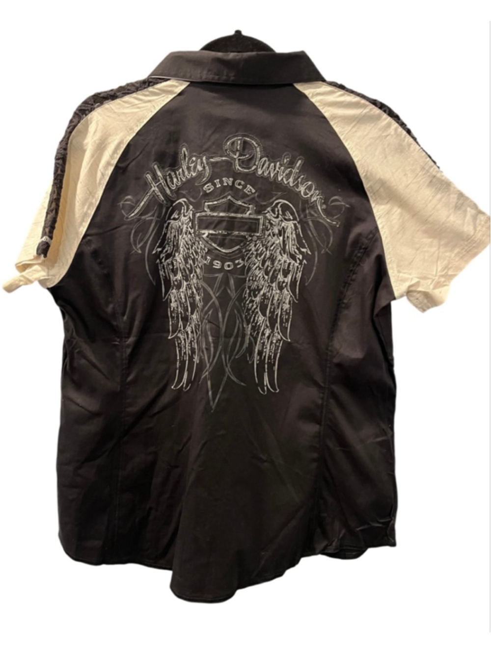 Harley Davidson NWT 2016 Lace Wing Rhinestone Zip Front Short Sleeve Shirt Sz XL